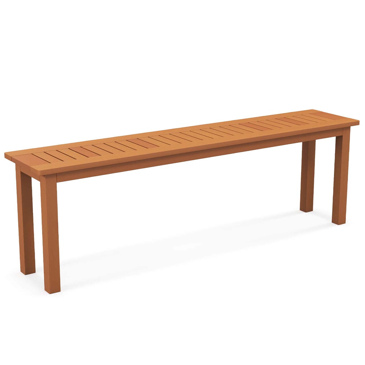 Costway 59" Long Patio Dining Bench with Teak Oil Finish & Slat Seat Accent Entryway Bench